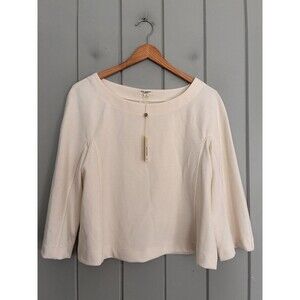NWT Max Studio Top M Medium Cream Stretch Knit Cropped Boat Neck Flare Sleeves
